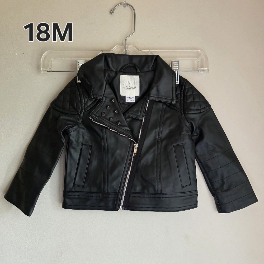 Girls Black Faux Leather Motorcycle Jacket 18M